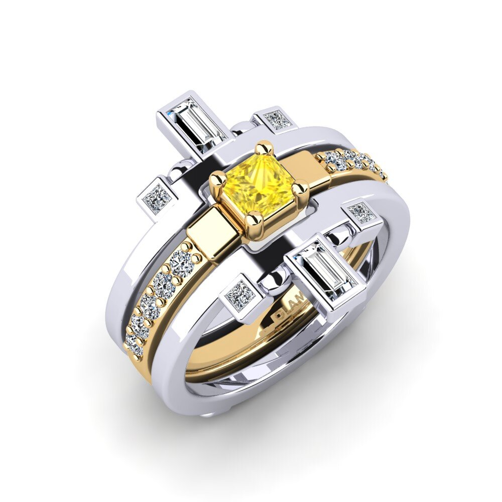 14ct White / Yellow Gold Yellow Sapphire Ring Sendryha - SET