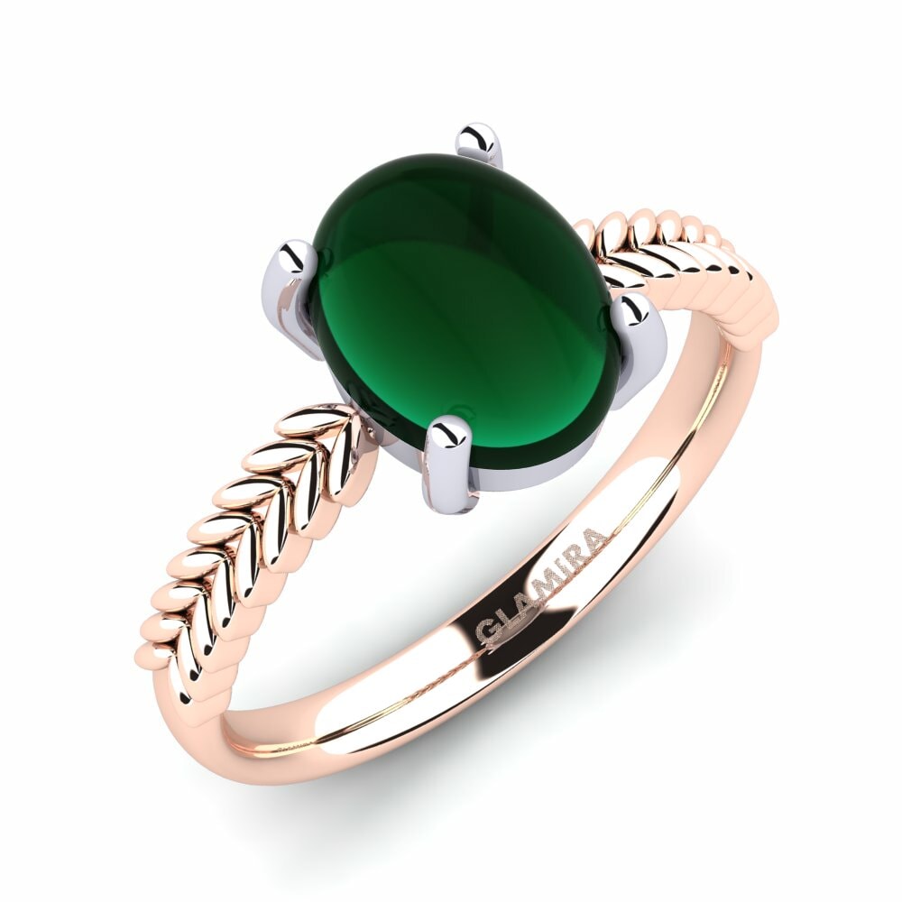 Or Rose& Blanc 18k Émeraude Cabochon Bague Senta