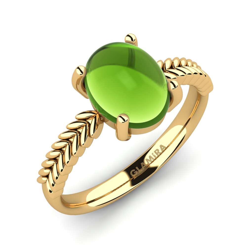9k Oro Amarillo Peridoto Cabujón Anillo Senta