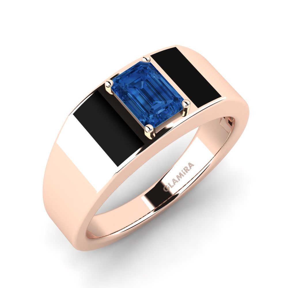 Oro Rosso 585 Zircone Blu Scuro Anello da uomo Sentanas