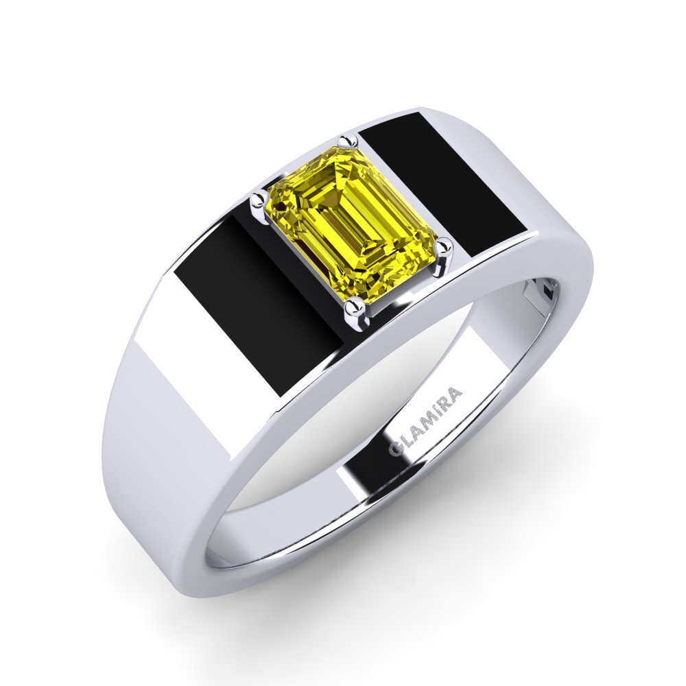 Oro Bianco 585 Diamante Giallo Anello da uomo Sentanas
