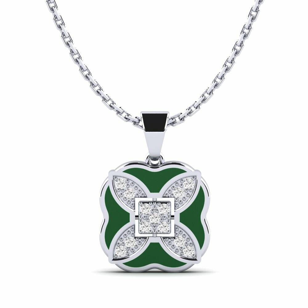 Vàng Trắng 14K Tròn Đá Moissanite Mặt dây chuyền nữ Sentiero