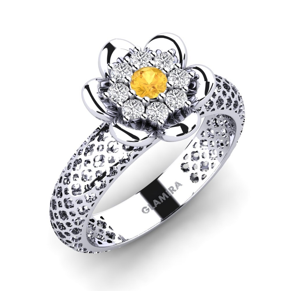 White Silver Citrine Ring Serami