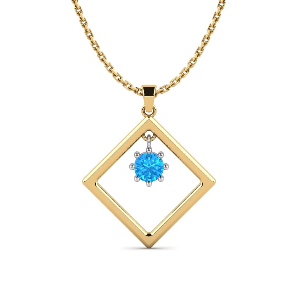 14k Oro Amarillo & Blanco Topacio azul Colgante de Mujer Serviceberry
