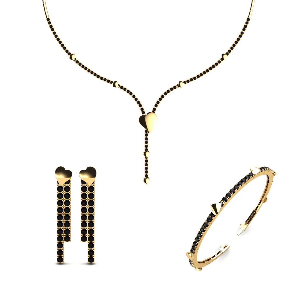 14ct Yellow Gold Black Diamond Jewellery set Eden