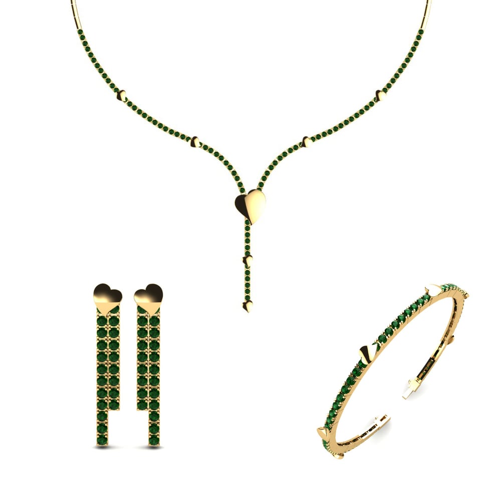 14ct Yellow Gold Green Zirconia Jewellery set Eden