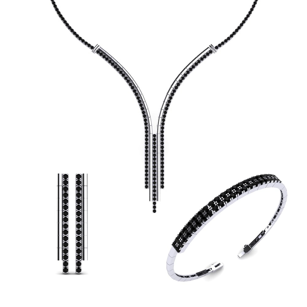 9ct White Gold Black Sapphire Jewellery set Ellen