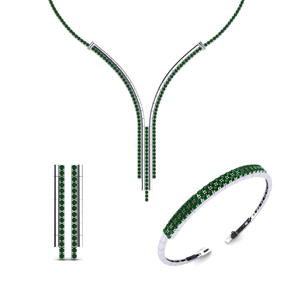 14ct White Gold Emerald Jewellery set Ellen