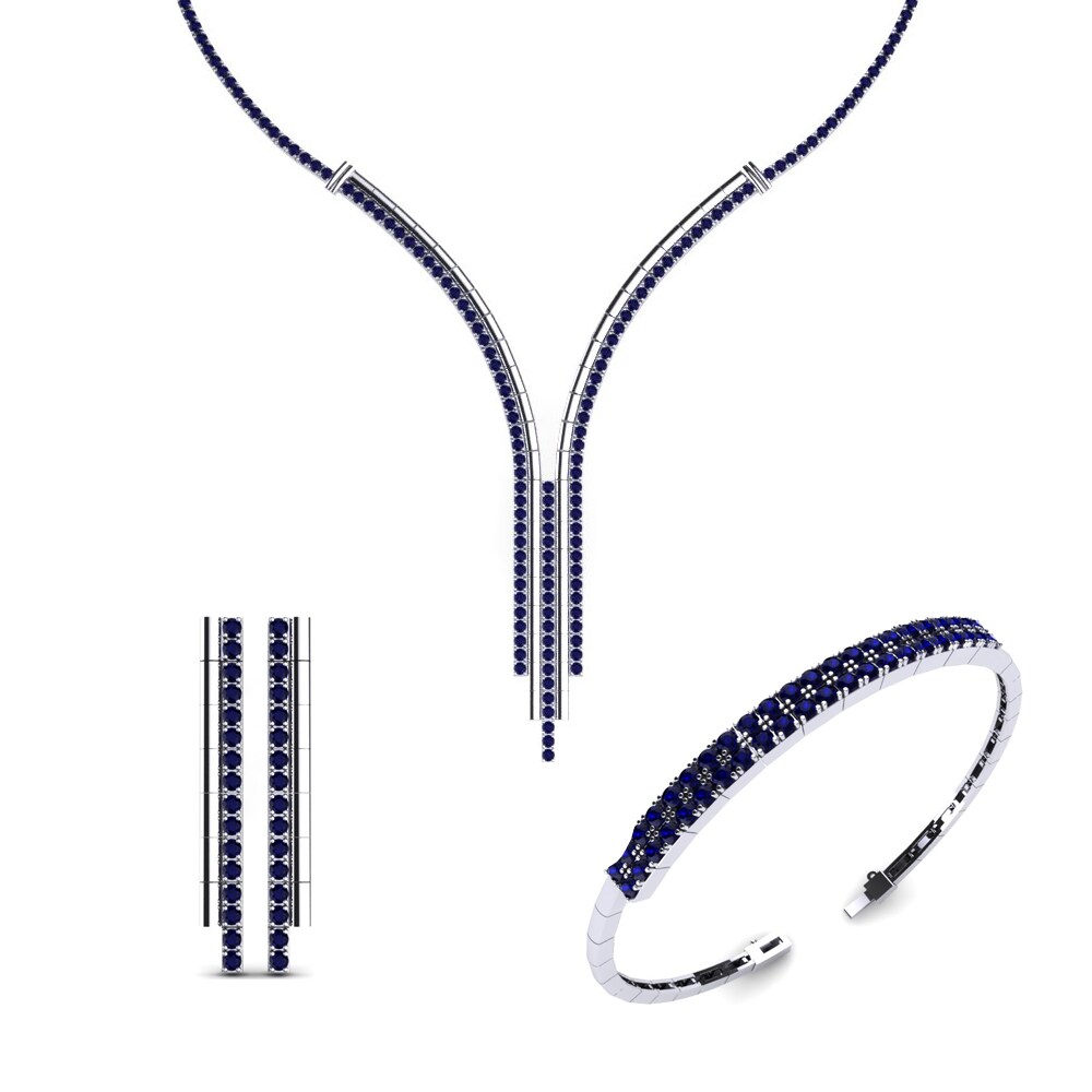 9ct White Gold Dark Blue Zirconia Jewellery set Ellen