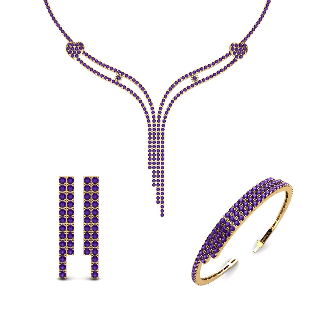 14ct Yellow Gold Amethyst Jewellery set Liza