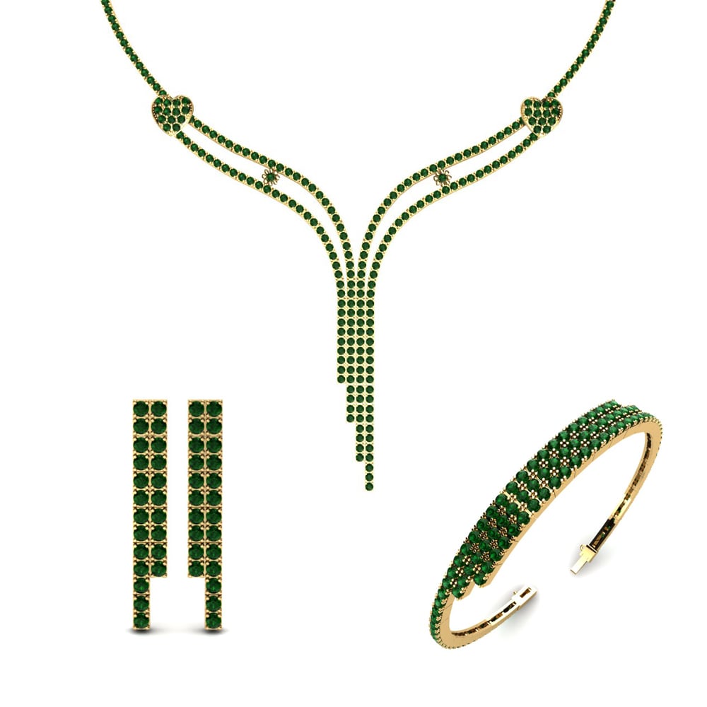 14ct Yellow Gold Green Zirconia Jewellery set Liza