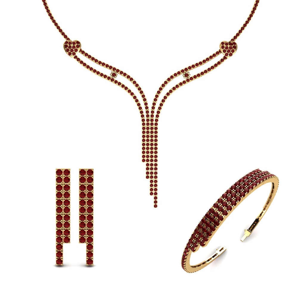 14ct Yellow Gold Red Zirconia Jewellery set Liza