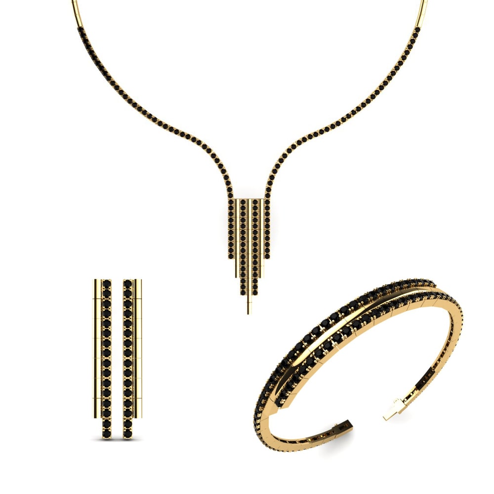 14ct Yellow Gold Black Diamond Jewellery set Silvies