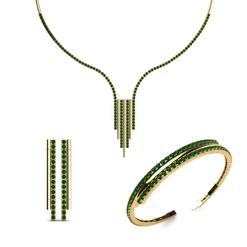14ct Yellow Gold Green Zirconia Jewellery set Silvies