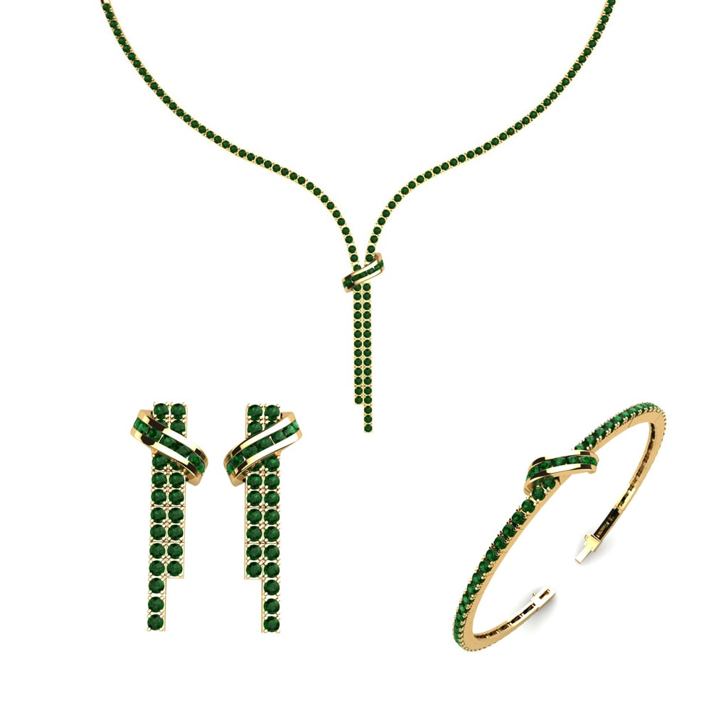 14ct Yellow Gold Emerald Jewellery set Kiowa