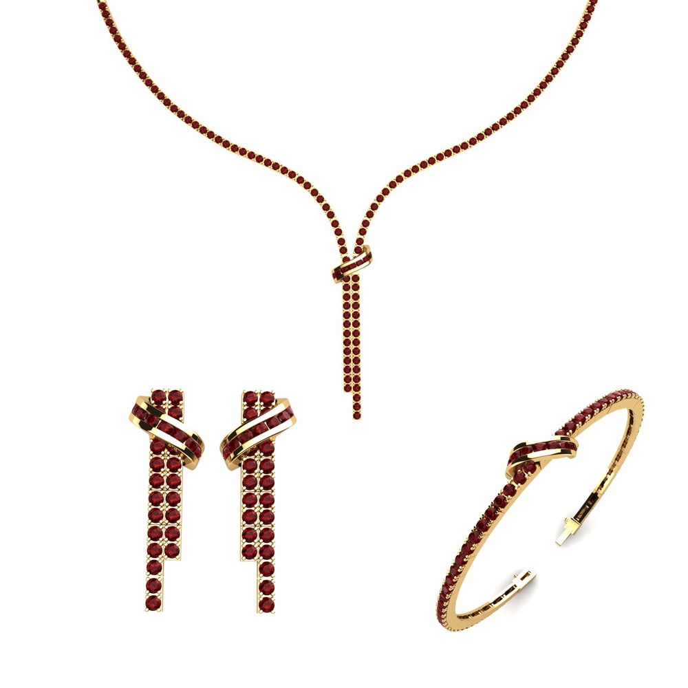 14ct Yellow Gold Red Zirconia Jewellery set Kiowa