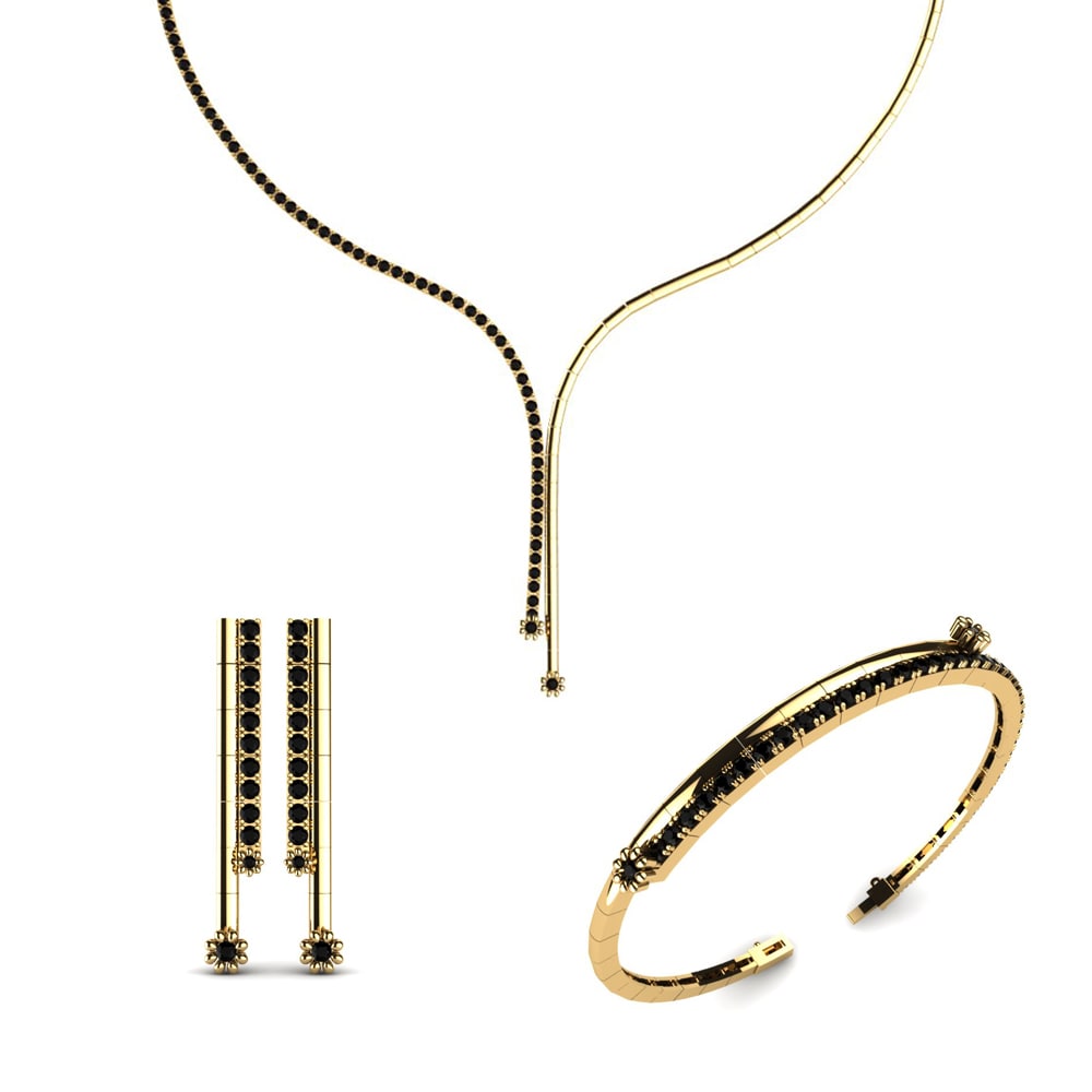 14ct Yellow Gold Black Diamond Jewellery set Thames