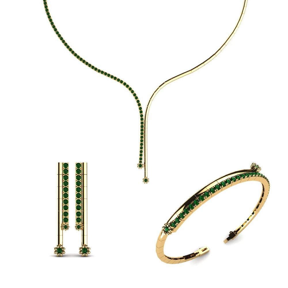 14ct Yellow Gold Green Zirconia Jewellery set Thames