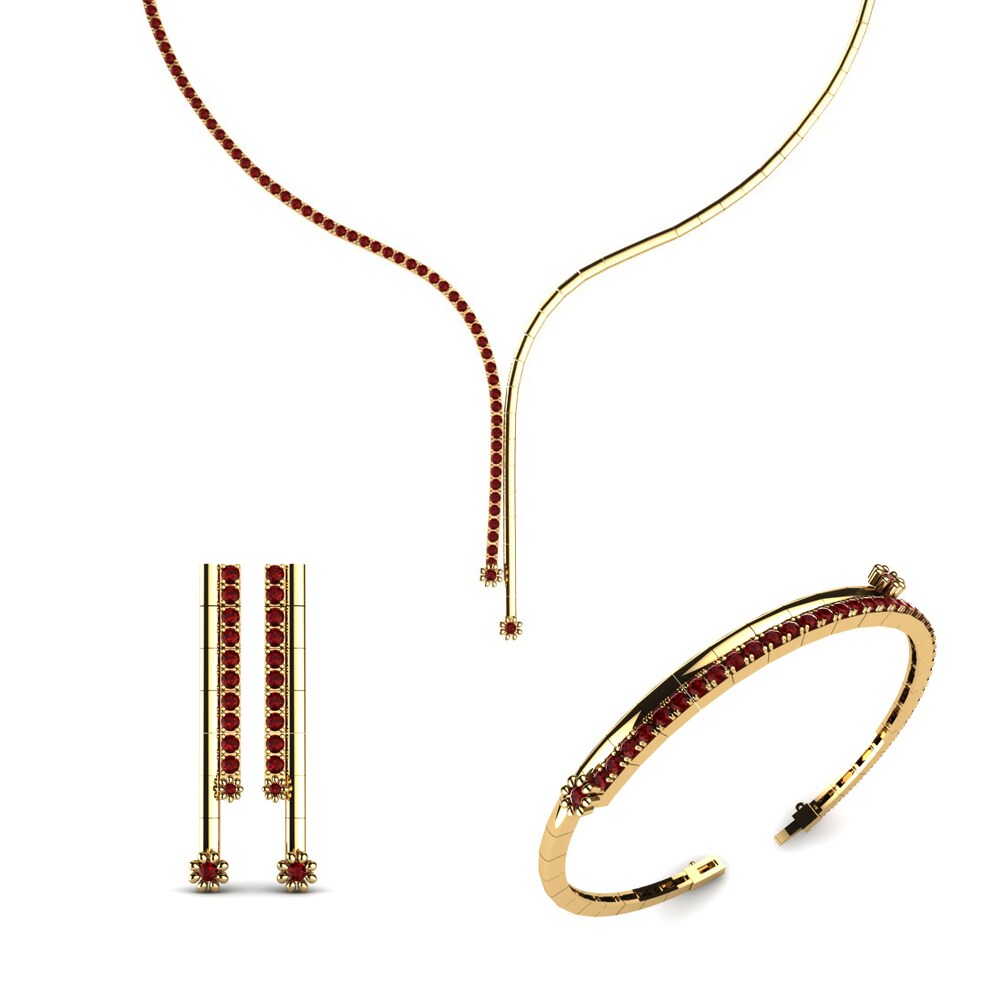 14ct Yellow Gold Red Zirconia Jewellery set Thames
