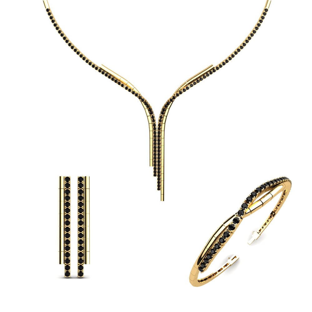 14ct Yellow Gold Black Diamond Jewellery set Wye