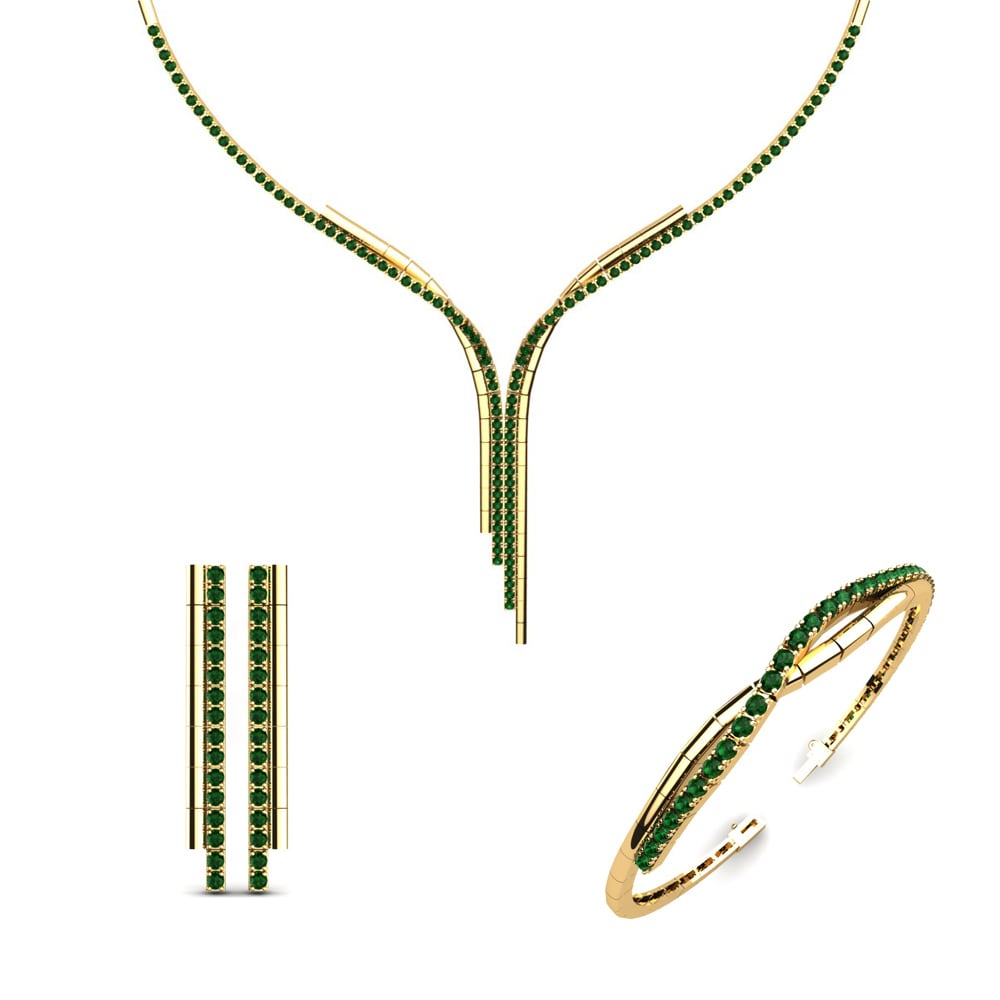 14ct Yellow Gold Green Zirconia Jewellery set Wye