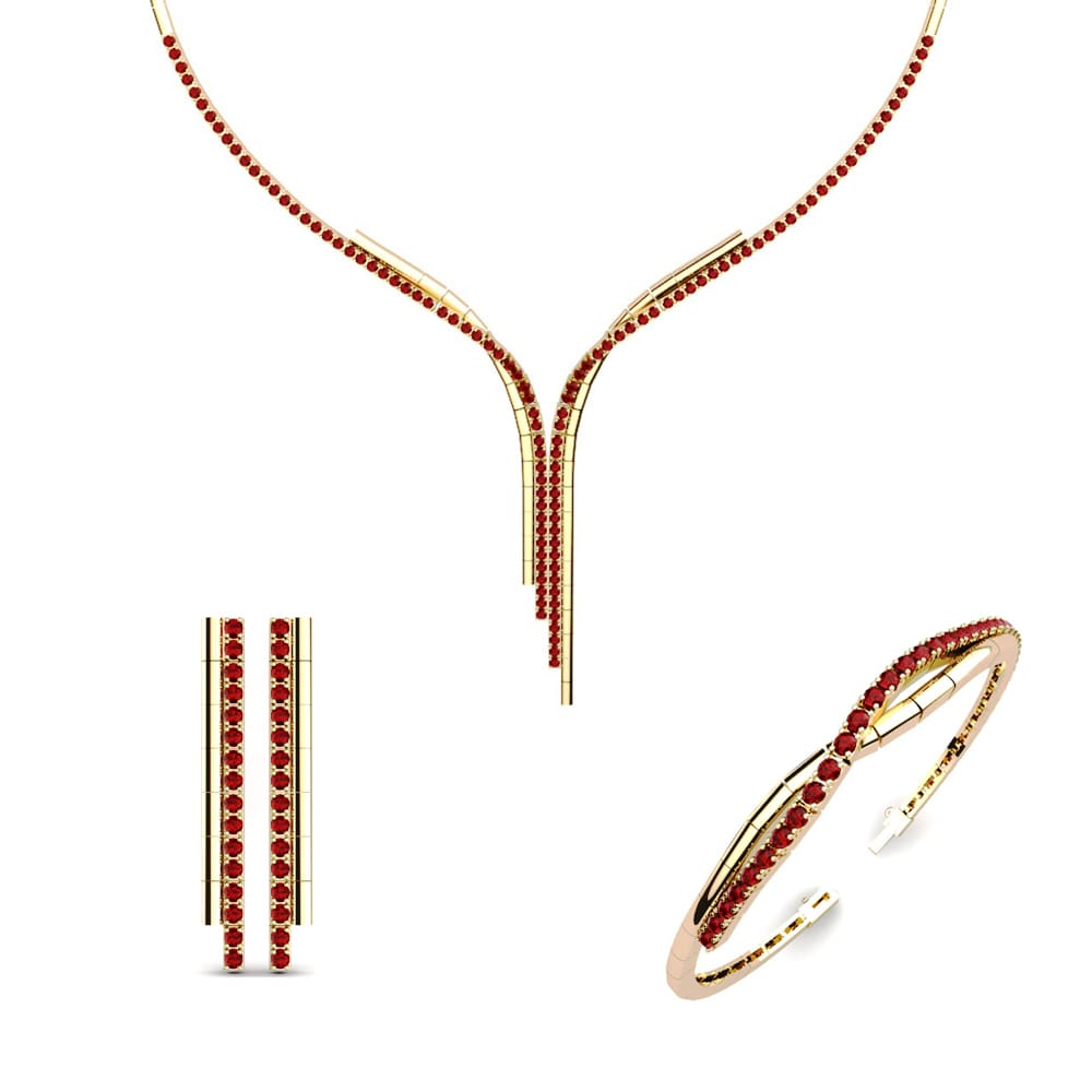 14ct Yellow Gold Red Zirconia Jewellery set Wye