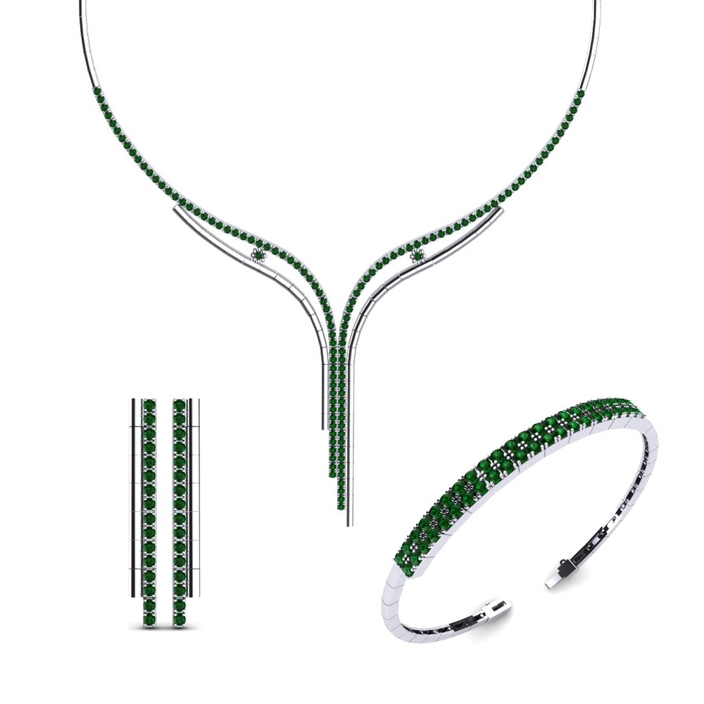 14ct White Gold Green Zirconia Jewellery set Alyn