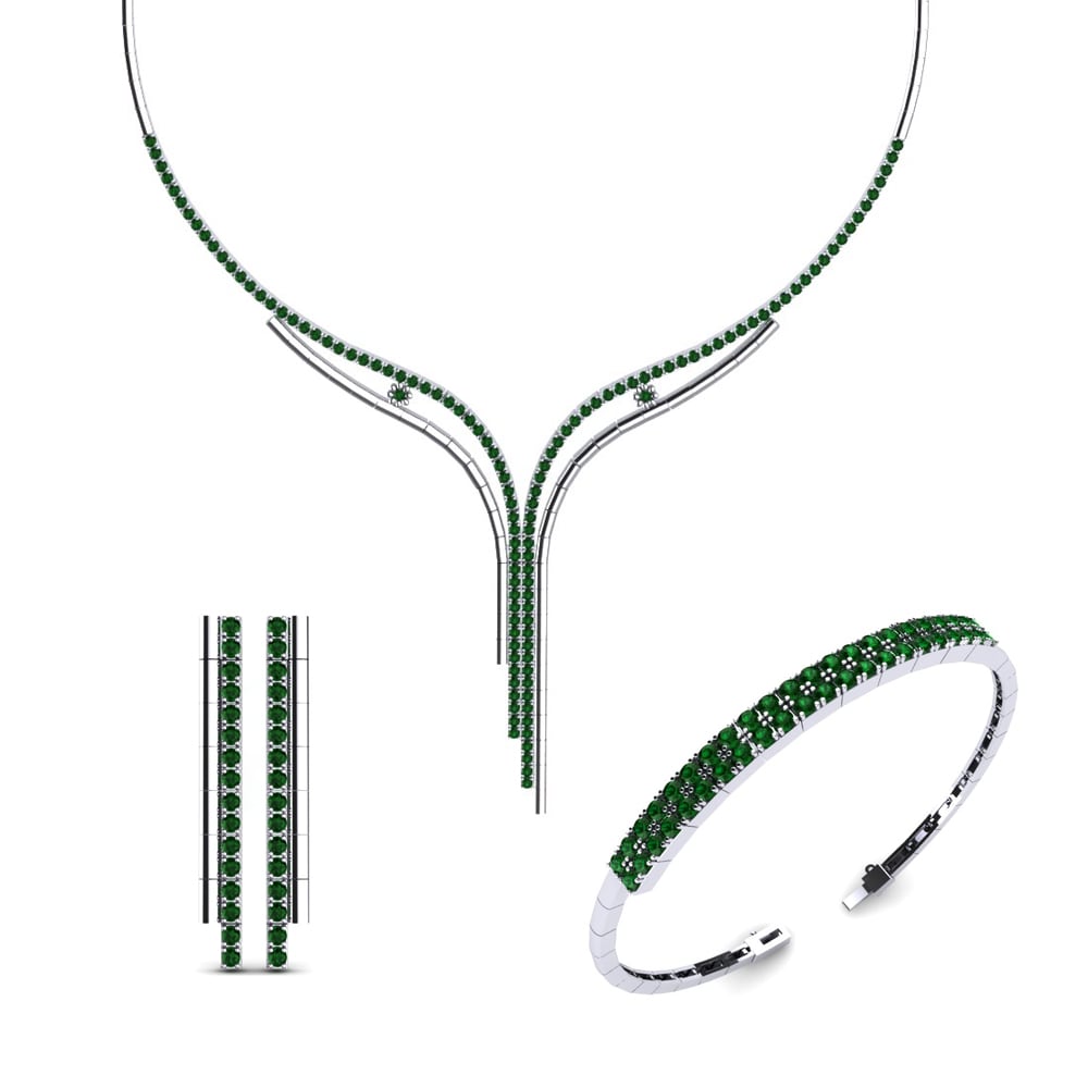 14ct White Gold Emerald Jewellery set Alyn