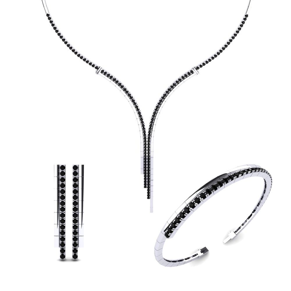 9ct White Gold Black Diamond Jewellery set Quinny
