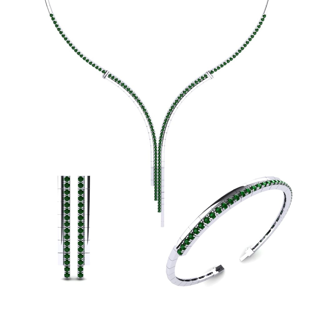 14ct White Gold Green Zirconia Jewellery set Quinny