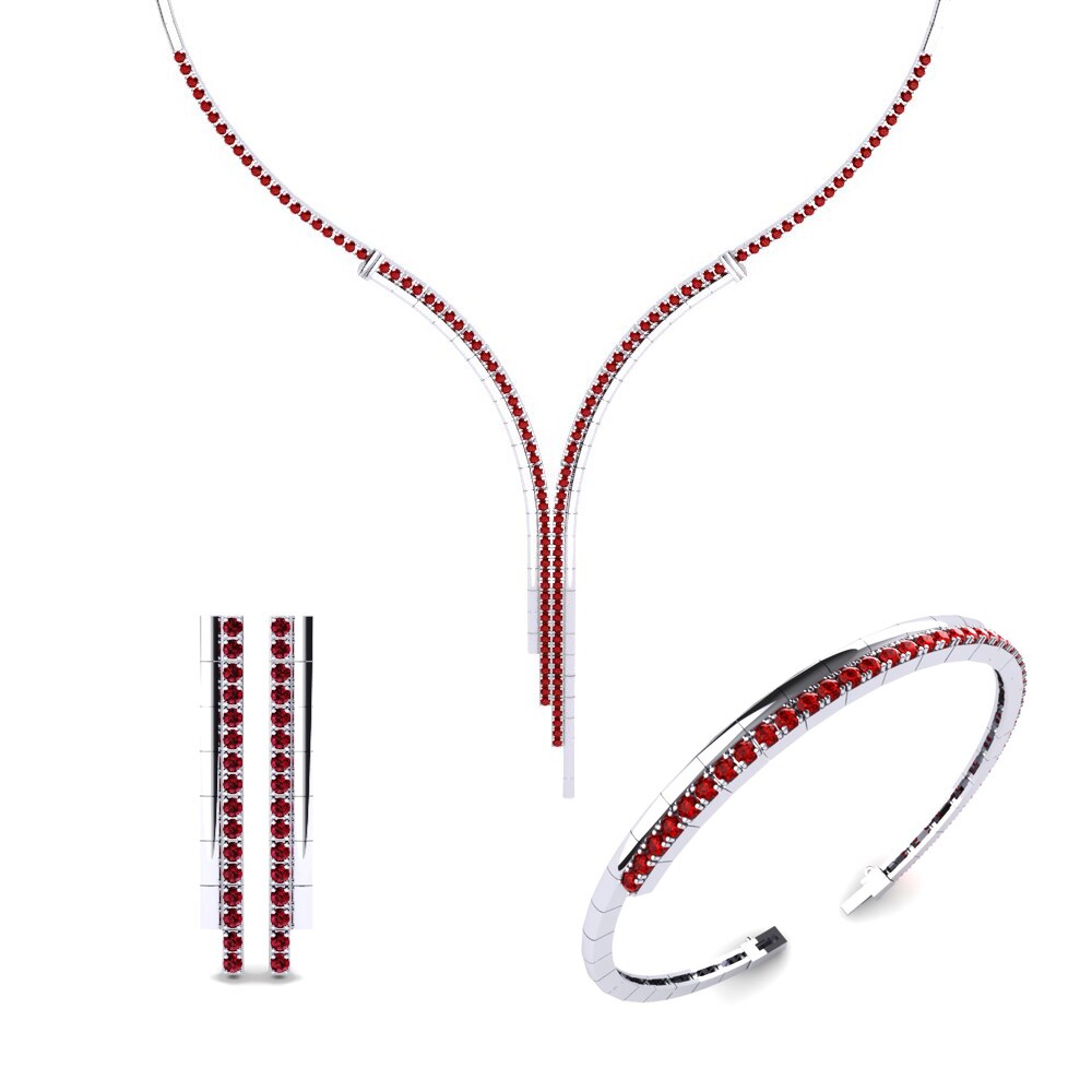 9ct White Gold Red Zirconia Jewellery set Quinny