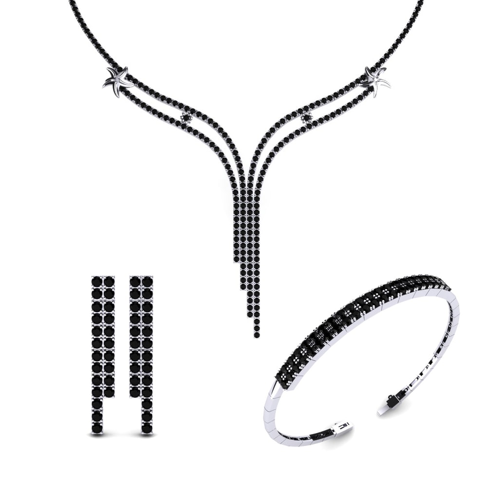 9ct White Gold Black Onyx Jewellery set Thelasar