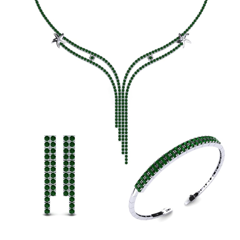 14ct White Gold Green Zirconia Jewellery set Thelasar