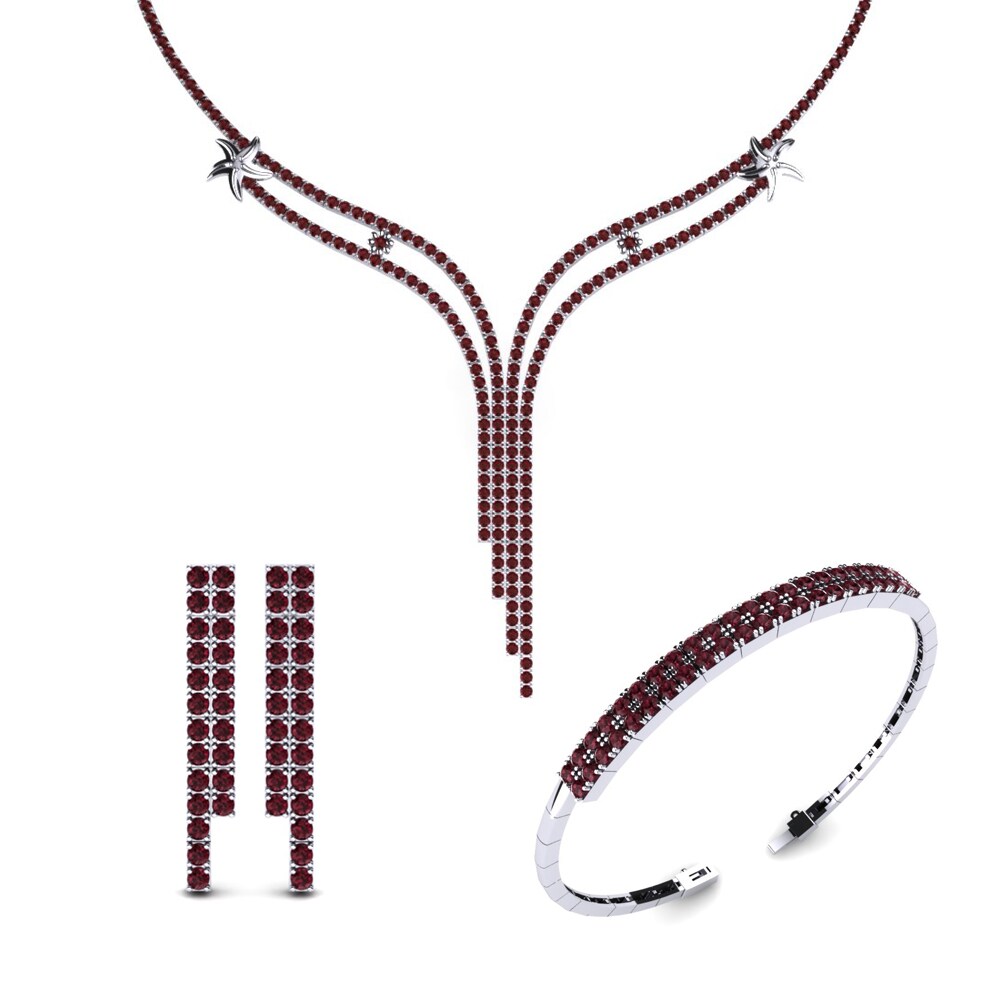 14ct White Gold Garnet Jewellery set Thelasar