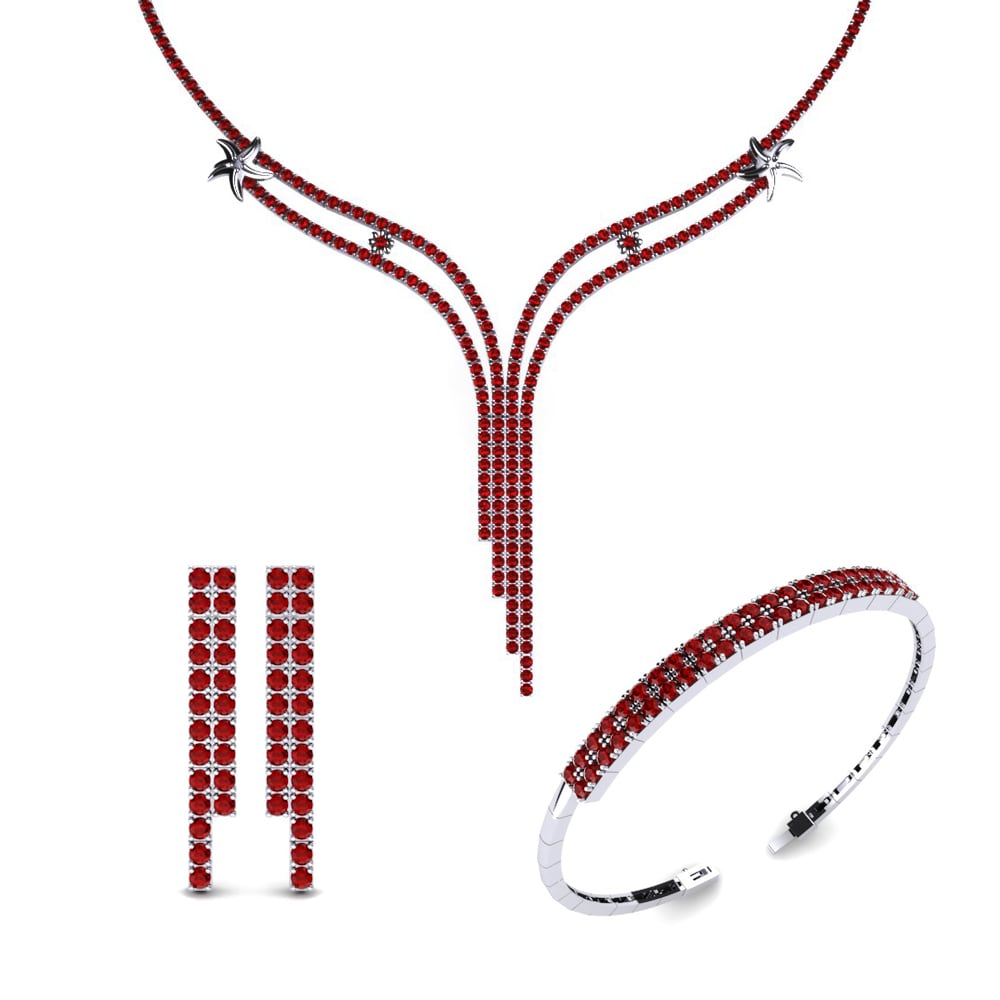 9ct White Gold Red Zirconia Jewellery set Thelasar