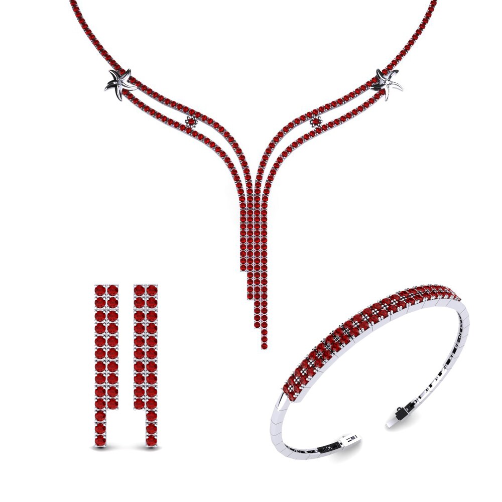 9ct White Gold Ruby Jewellery set Thelasar