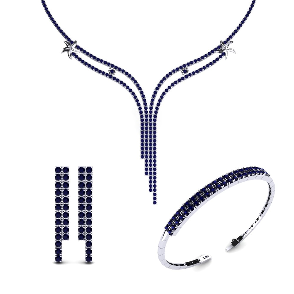 9ct White Gold Dark Blue Zirconia Jewellery set Thelasar