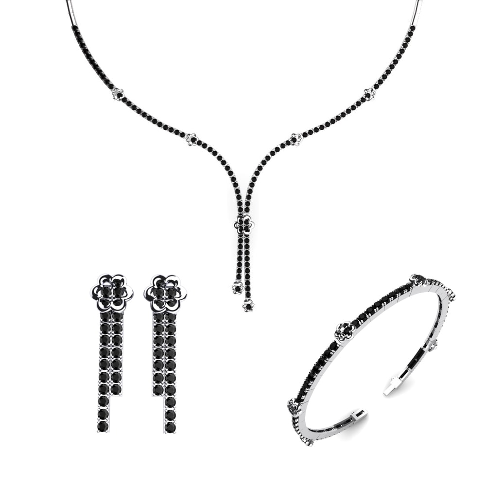 9ct White Gold Black Sapphire Jewellery set Ely