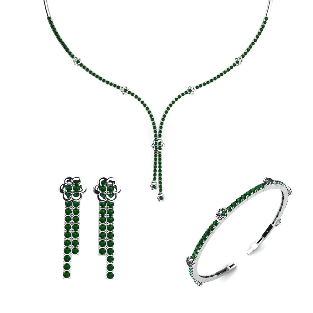 14ct White Gold Green Zirconia Jewellery set Ely
