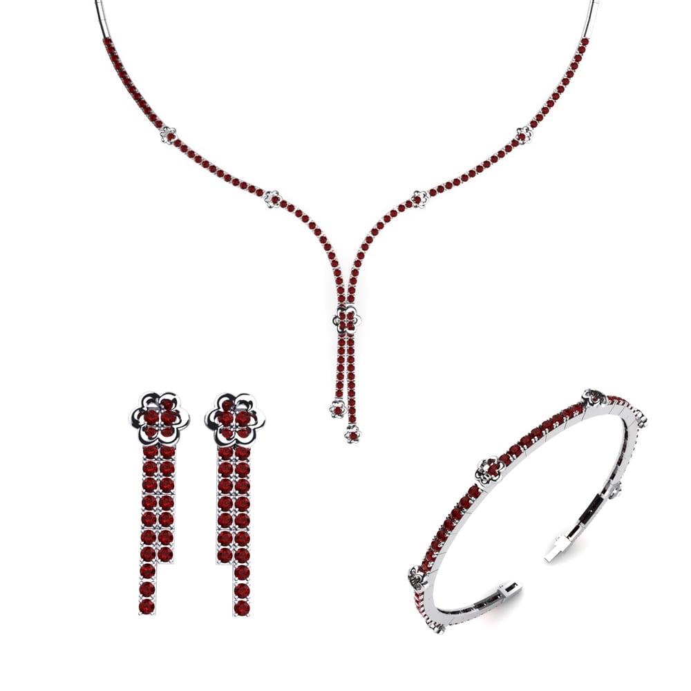 9ct White Gold Red Zirconia Jewellery set Ely