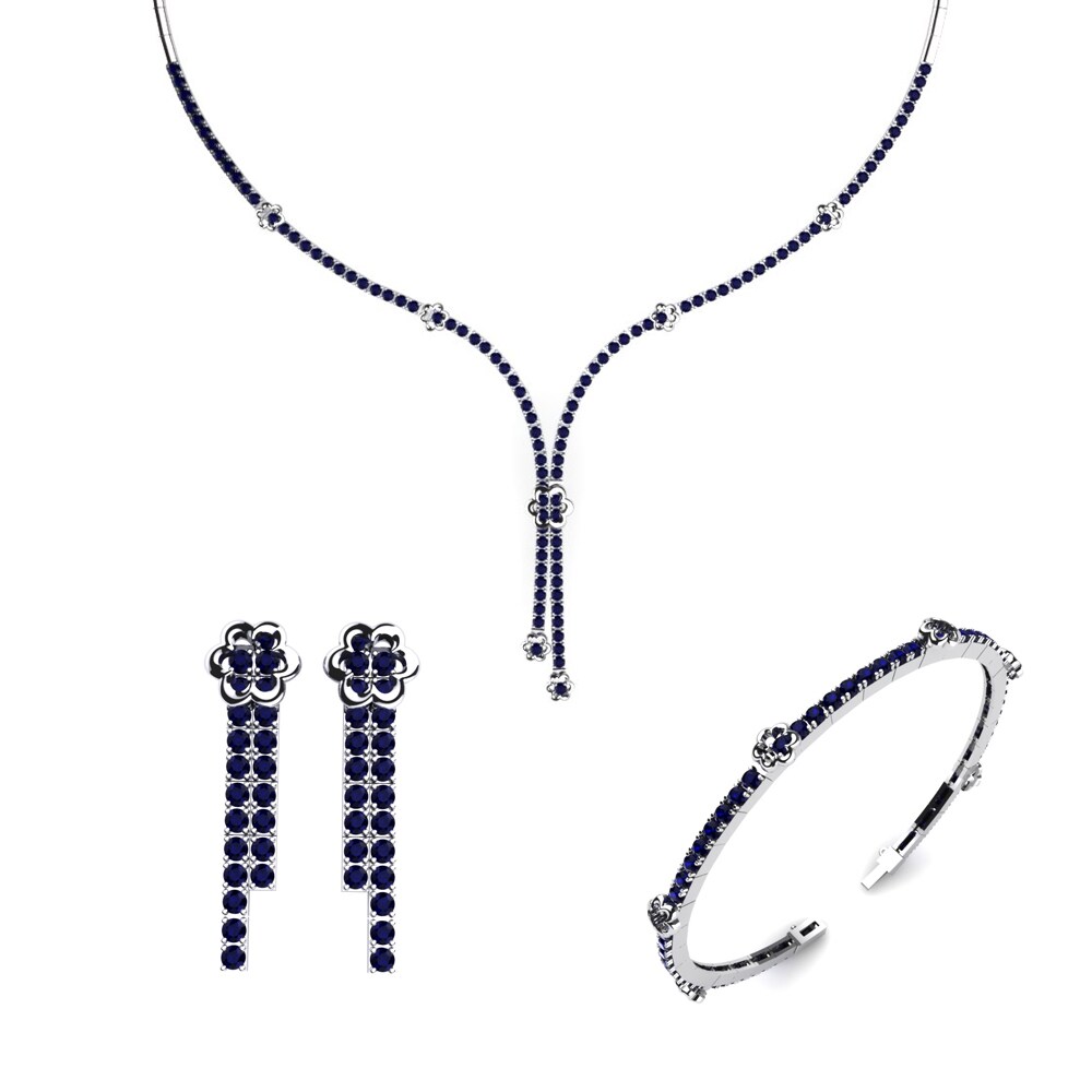 9ct White Gold Dark Blue Zirconia Jewellery set Ely