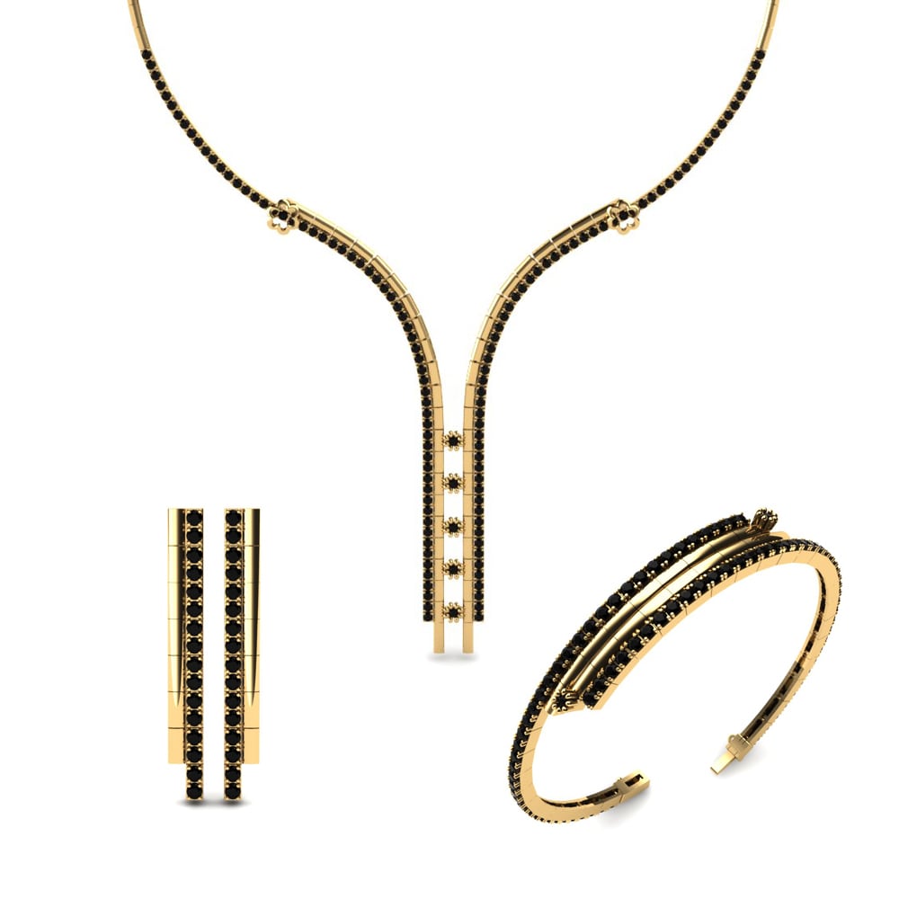 14ct Yellow Gold Black Diamond Jewellery set Perry