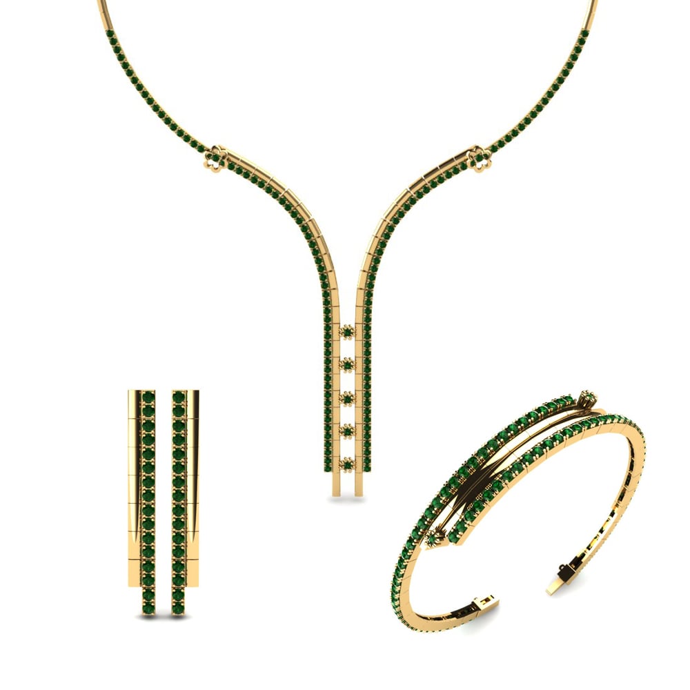 14ct Yellow Gold Green Zirconia Jewellery set Perry