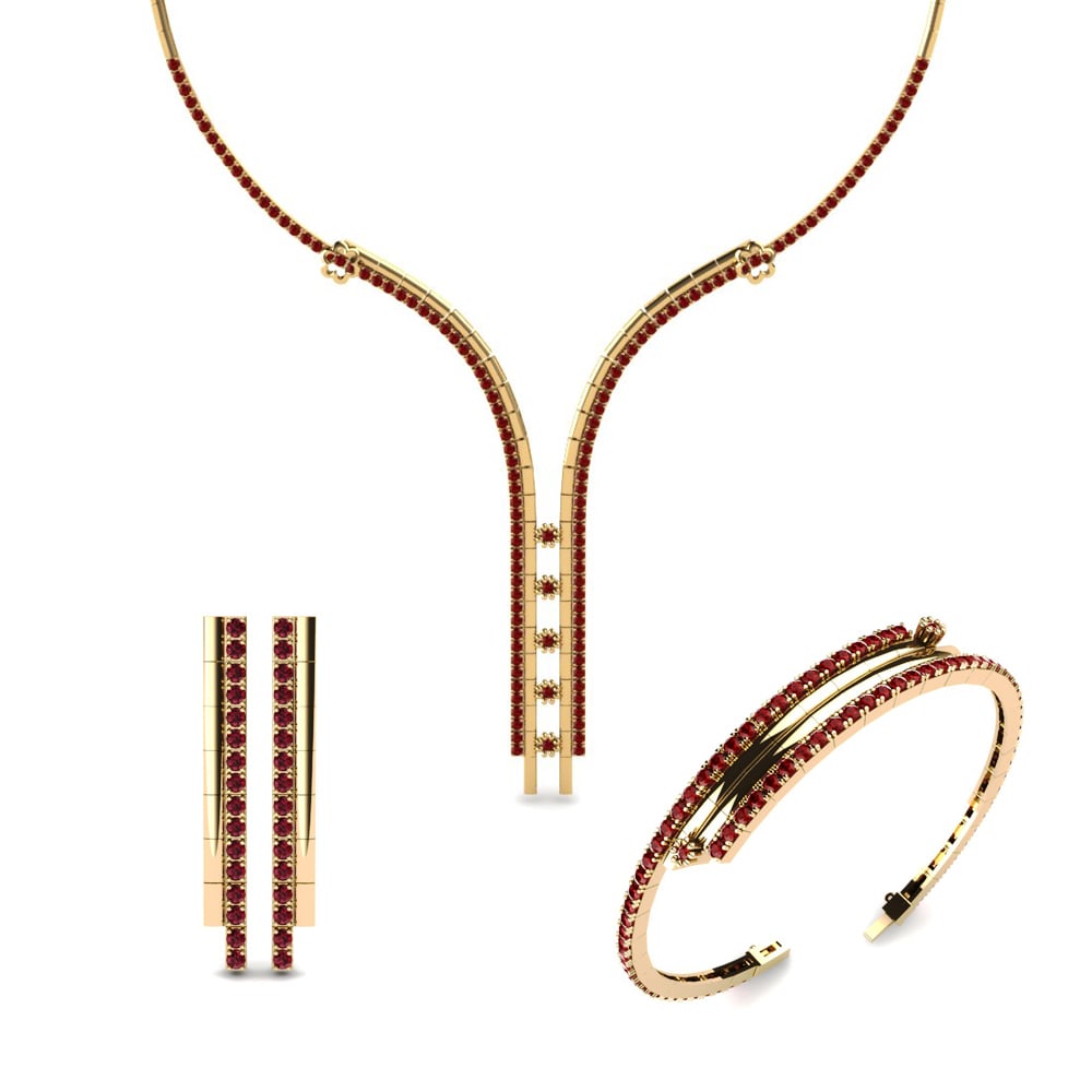 14ct Yellow Gold Red Zirconia Jewellery set Perry