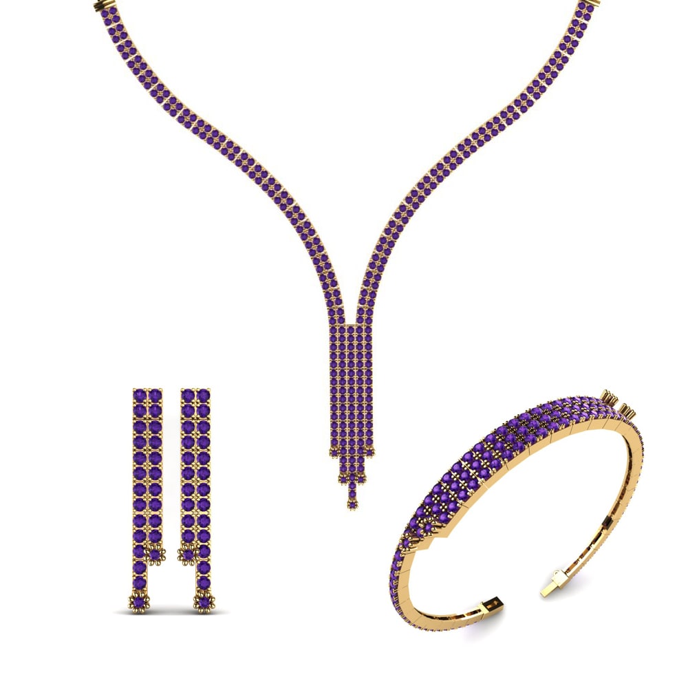 14ct Yellow Gold Amethyst Jewellery set Danube