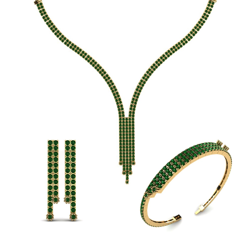14ct Yellow Gold Green Zirconia Jewellery set Danube