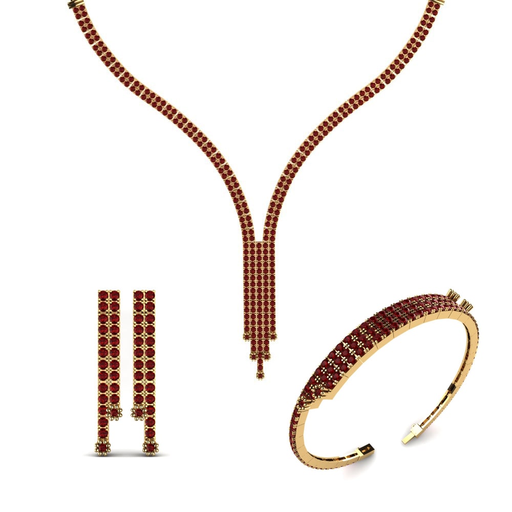 14ct Yellow Gold Red Zirconia Jewellery set Danube