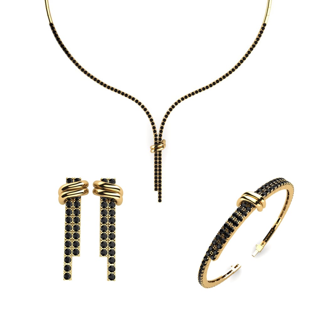 14ct Yellow Gold Black Onyx Jewellery set Vils