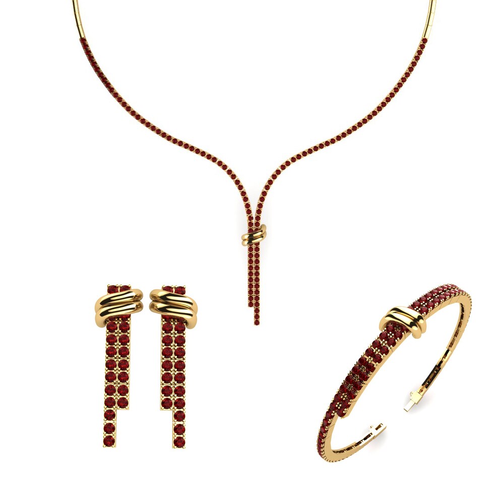 14ct Yellow Gold Red Zirconia Jewellery set Vils