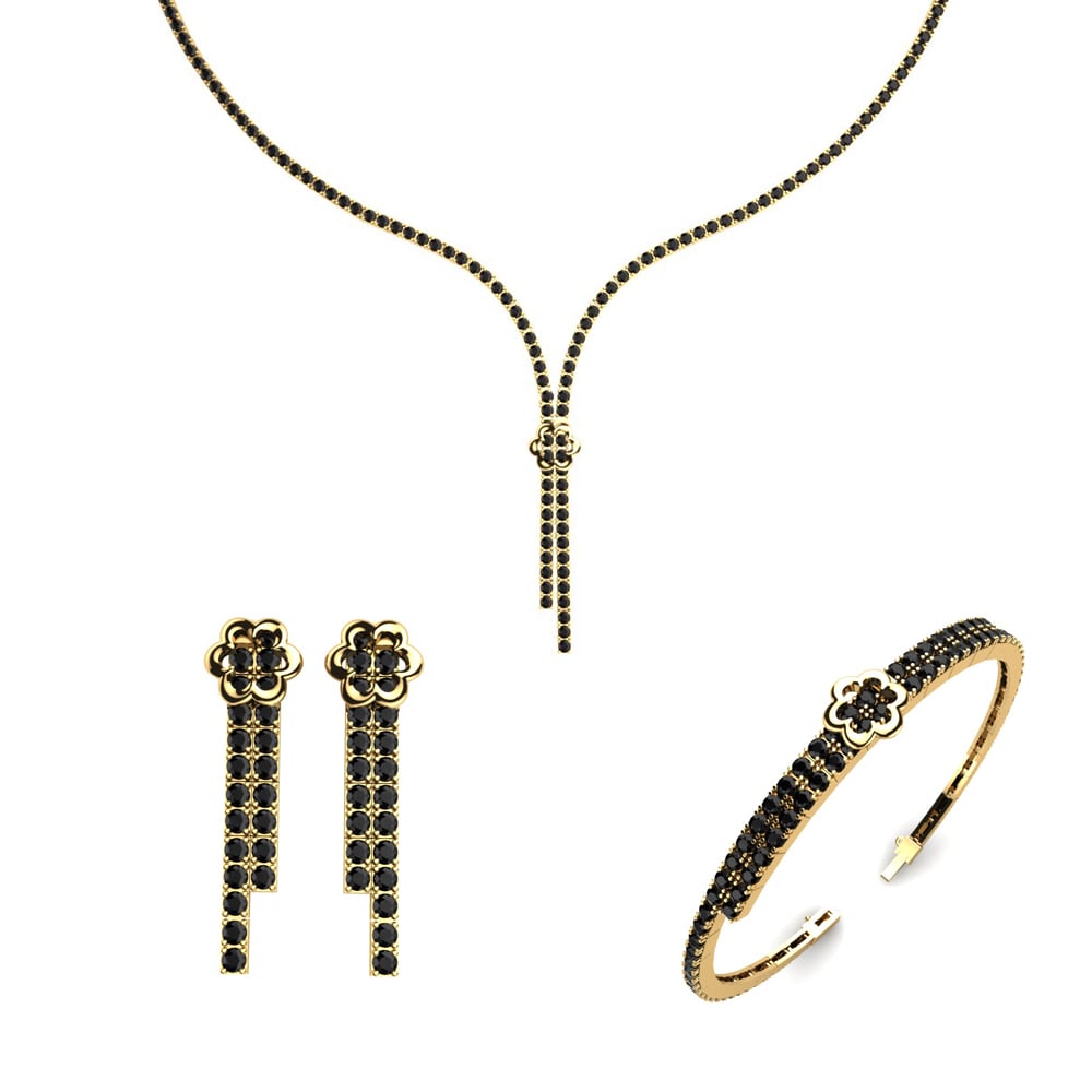 14ct Yellow Gold Black Diamond Jewellery set Rhine